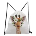 Leuke giraf print trekkoord rugzak, lichte sporttas voor school en dagelijks gebruik. - Bloemenkrans Giraffe Stijl (sk2789)