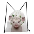Leuke varkensprint trekkoord rugzak lichtgewicht casual witte tas voor studenten dagelijks gebruik - Bloemenkrans Varken Stijl (sk2790)