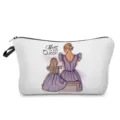 Tragbare Kosmetiktasche mit süßem Mutter-Tochter-Illustrationsdesign, Reise-Kulturbeutel für Damen. - Königin Mama Rückenansicht / Weiß (hz3044)