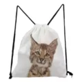 Witte trekkoord rugzak met schattige lynx kat print casual lichte canvas schoudertasje - Diertje Stijl (sk2800)