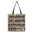 Detailed view of the linen tote bag featuring American flag alphabet print and sturdy black straps. - American Flag Style 3D Letter Style (hm0570)