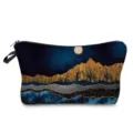 Vue rapprochée détaillée de la trousse de maquillage portable avec imprimé montagne. - Style Imprimé Paysage (hz3109)