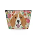 Cute beagle face and floral print makeup bag detail, portable canvas cosmetic pouch close-up. - Beagle Vintage Floral (sn2990)