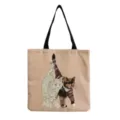 Detailed close-up view of the adorable twin cats graphic printed on the canvas tote bag fabric. - Twin Cats Style (hm3553)