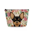 Detail shot of canvas cosmetic pouch featuring cute dog and floral print with zipper. - Puppy Head Vintage (sn2991)