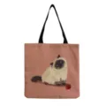 Detailed view of cute cat print canvas tote bag, casual shoulder bag for daily use. - Persian Cat Style (hm3554)