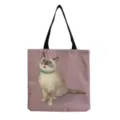 Canvas tote bag with cute cat print, stylish shoulder bag for daily casual shopping and travel. - Purple Cat Style (hm3556)