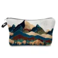 Vue détaillée de la trousse de toilette montrant l'imprimé montagne et la fermeture. - Style Imprimé Paysage (hz3117)