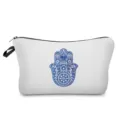 Weißer Kosmetikbeutel für Reisen mit blauem Hamsa Hand Print tragbare Make-up Kulturbeutel - Blaue Hamsa Hand (hz3535)