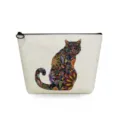 Colorful floral cat pattern canvas makeup bag detail, portable zipper cosmetic storage pouch. - Colorful Cat Mandala (sn2996)