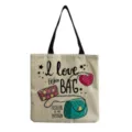 Reusable canvas tote bag with stylish fashion letter print and cartoon handbag illustrations. - Creative Fashion Bag Illustration English Letter Style (hm1148)