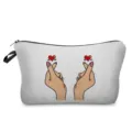 Tragbare Kosmetiktasche Make-up Tasche mit süßem Fingerherz-Druck, Stoff Reise-Kulturbeutel. - Handherz-Gestenstil (hz3356)