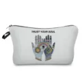 Tragbare Kosmetiktasche mit geometrischem Sonnen- und Mond-Druck, stilvolle Reise-Make-up-Aufbewahrung. - Hände Sterne Geometrisch (hz3539)
