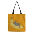 Cute cat banana print canvas shoulder bag, casual fashion casual tote handbag for daily use. - Banana Cat Style (hm3561)
