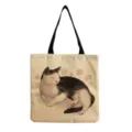 Cute cat print canvas tote bag detail, casual shoulder bag texture and graphic design view. - Flowers Cat Style (hm3562)