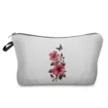 Kosmetiktasche mit Vintage Aquarell Blumenmuster, tragbare Make-up Tasche Detailansicht. - Aquarell Rote Blumen & Schmetterling Stil (hz3360)