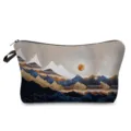 Vue détaillée de la trousse de maquillage portable avec imprimé paysager, tissu fin. - Style Imprimé Paysage (hz3128)