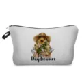 Tragbare Kosmetiktasche aus Leinen mit stilvollem Sonnenblumen-Mädchen-Druck, ideal für Make-up. - Daydreamer Sonnenblumen Stil (hz3362)