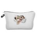 Primo piano della trousse per cosmetici bianca con grazioso disegno di gatto cartone animato. - Gatto nel Muro Rotto (hz0208)