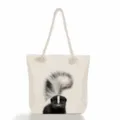Λεπτομερής εικόνα της casual καμβάς τσάντας tote με animal print και ανθεκτικά χερούλια. - Εκτύπωση Πορτρέτου Ζώου (ms2795)
