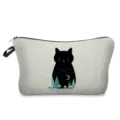 Detailansicht der Kosmetiktasche mit Katzen-Print, strapazierfähige Make-up-Tasche mit Reißverschluss. - Kreativer Schwarze Katze Nachtszene Druckstil (hz4091)