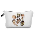 Weißer Kosmetikbeutel aus Segeltuch mit süßem 3D-Katzen-Druck, strapazierfähige Make-up-Tasche. - 3D Spähende Katze (hz1599)