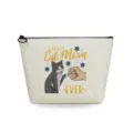 Close-up detail of canvas cosmetic makeup bag featuring cute cat mom fist bump print design. - Best Cat Mom Print Style (sn3348)
