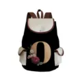 Fashion canvas backpack with letter O and floral print, casual multi-pocket school bag. - Black Letter O Style