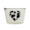 Portable canvas cosmetic bag featuring a black zipper and cute heart cow print design. - Cow Print Heart Style (sn3350)