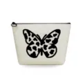 Canvas makeup pouch with black butterfly print, portable travel cosmetic storage bag for women. - Spotted Butterfly Print Style (sn3351)
