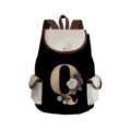 Canvas backpack featuring letter Q and floral print, stylish casual daypack for daily travel use. - Black Letter Q Style