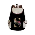 Canvas backpack with floral letter S design, stylish casual daypack for men and women daily use - Black Letter S Style