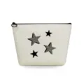 Close-up detail of canvas cosmetic bag featuring chic leopard print stars and black zipper. - Leopard Star Print Style (sn3354)