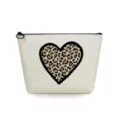 Portable canvas cosmetic makeup bag for women, stylish leopard heart print travel wash pouch. - Outline Leopard Heart Print Style (sn3355)