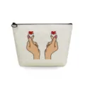 Canvas cosmetic pouch detail showing finger heart graphic print and smooth zipper closure. - Finger Heart Print Style (sn3356)