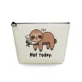 Cute sloth print canvas cosmetic bag detail, portable travel makeup pouch with zipper. - Sloth Cartoon Print Style (sn3358)