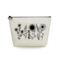 Floral print canvas cosmetic bag travel makeup pouch portable toiletry storage case. - Black and White Floral Print Style (sn3359)