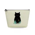 Portable linen cosmetic bag with cute black cat night view print for travel and daily use. - Black Cat Forest Print Style (sn4091)