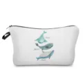 Close-up detail view of the cute whale printed canvas cosmetic bag with black zipper and strap. - Inspirational Whale Style (hz2733)