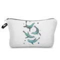 Watercolor seal pattern detail view, portable fabric makeup pouch with secure zipper closure. - Seal Starry Sky Style (hz2734)