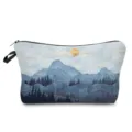 Detailed view of cosmetic makeup pouch featuring artistic mountain landscape print and zipper. - Artistic Scenery (hz0148)