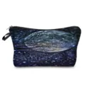 Detailed close-up view of a functional cosmetic storage pouch featuring night sky and moon print. - Moonlit Night (hz0194)