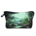 Close-up detail of a cosmetic pouch with fantasy forest print, zipper closure and handy strap. - Fantasy Forest (hz0195)