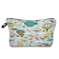 Closeup of cartoon hot air balloon print cosmetic bag detail showing zipper closure. - Cartoon Landscape (hz0449)