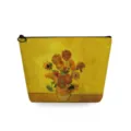 Portable canvas cosmetic bag featuring famous Van Gogh sunflowers oil painting print design. - Detailed Sunflowers Oil Painting Style (sn0211)