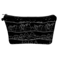 Closeup detail of the black makeup pouch featuring a charming white starry night forest pattern. - Night Scene Line (hz1813)