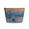 Vista detallada de un neceser portátil de lona con estampado de un cuadro famoso de Monet. - Estilo Pintura al Óleo Impresión Sol Naciente (sn2999)