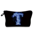 Schwarze Kosmetiktasche mit blauem Flammen-Buchstaben T, strapazierfähiger Make-up-Beutel. - Blaue Flamme Buchstabe T (hz2354)