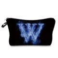 Blauer Buchstabe Kosmetiktasche tragbare Reise Waschbeutel stylische Make-up Tasche - Blaue Flamme Buchstabe W (hz2357)