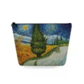 Vista detallada del neceser de lona con estampado de pintura al óleo clásica y cierre de cremallera. - Estilo Impresión Paisaje Van Gogh (sn3003)